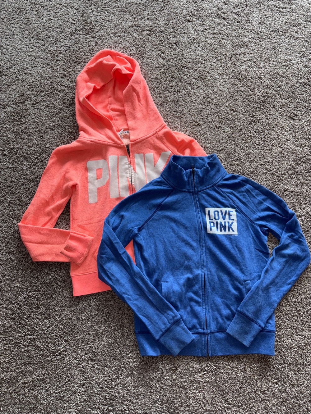 Lot of TWO Victoria’s Secret Pink Zip Sweatshirts XS